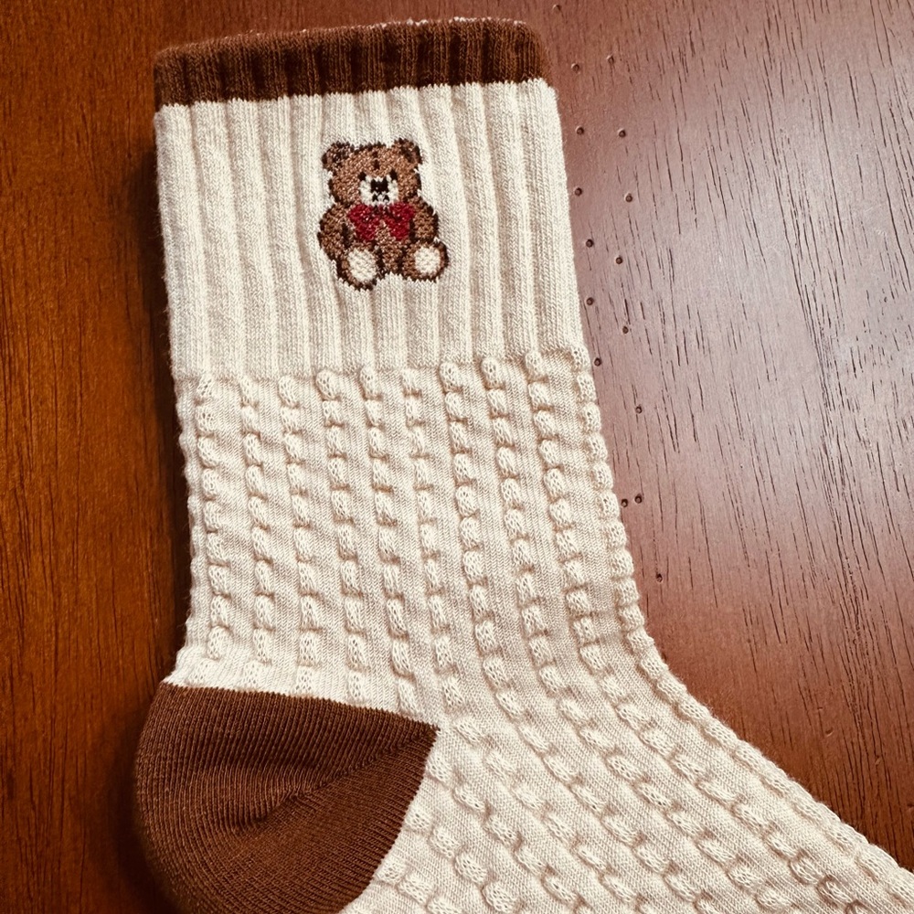 Bundle 2 items for $15! Cream and Brown Bear Socks - Picture 2 of 6